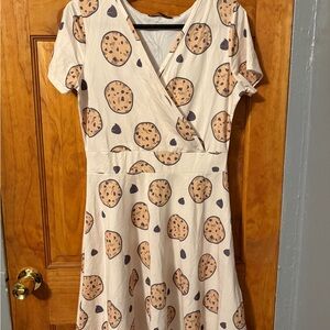 SHEIN Cream Cookie Print Mini Dress